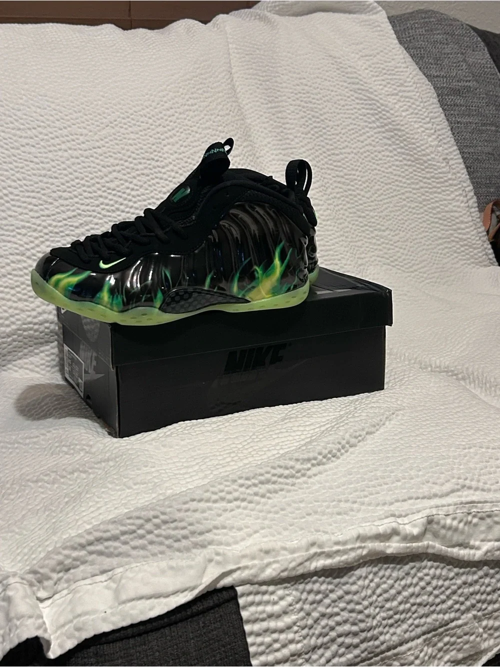Black Athletic Sneakers with Neon Green Flame Accents